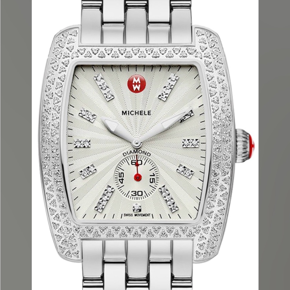 Michele Silver Diamond-Embellished Timepiece